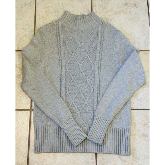 J. Crew Women Size L Mockneck Center Cable Knit Fisherman Sweater Winter Staple - Picture 9 of 11